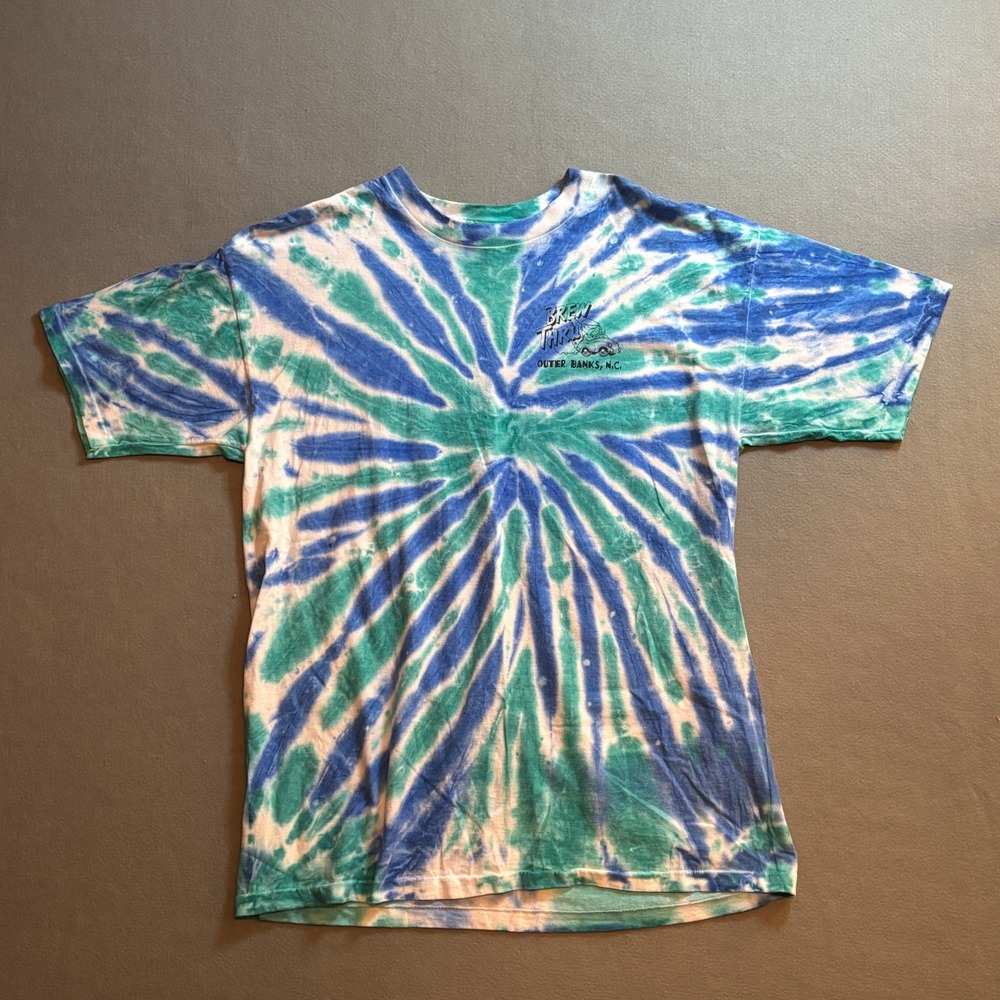 VTG Brew Thru Outer Banks Tie Dye T-Shirt Mens XL USA 90s Single Stitch Boho